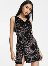 DEAL: $104 ASOS DESIGN mini dress in velvet with celestial embellishment