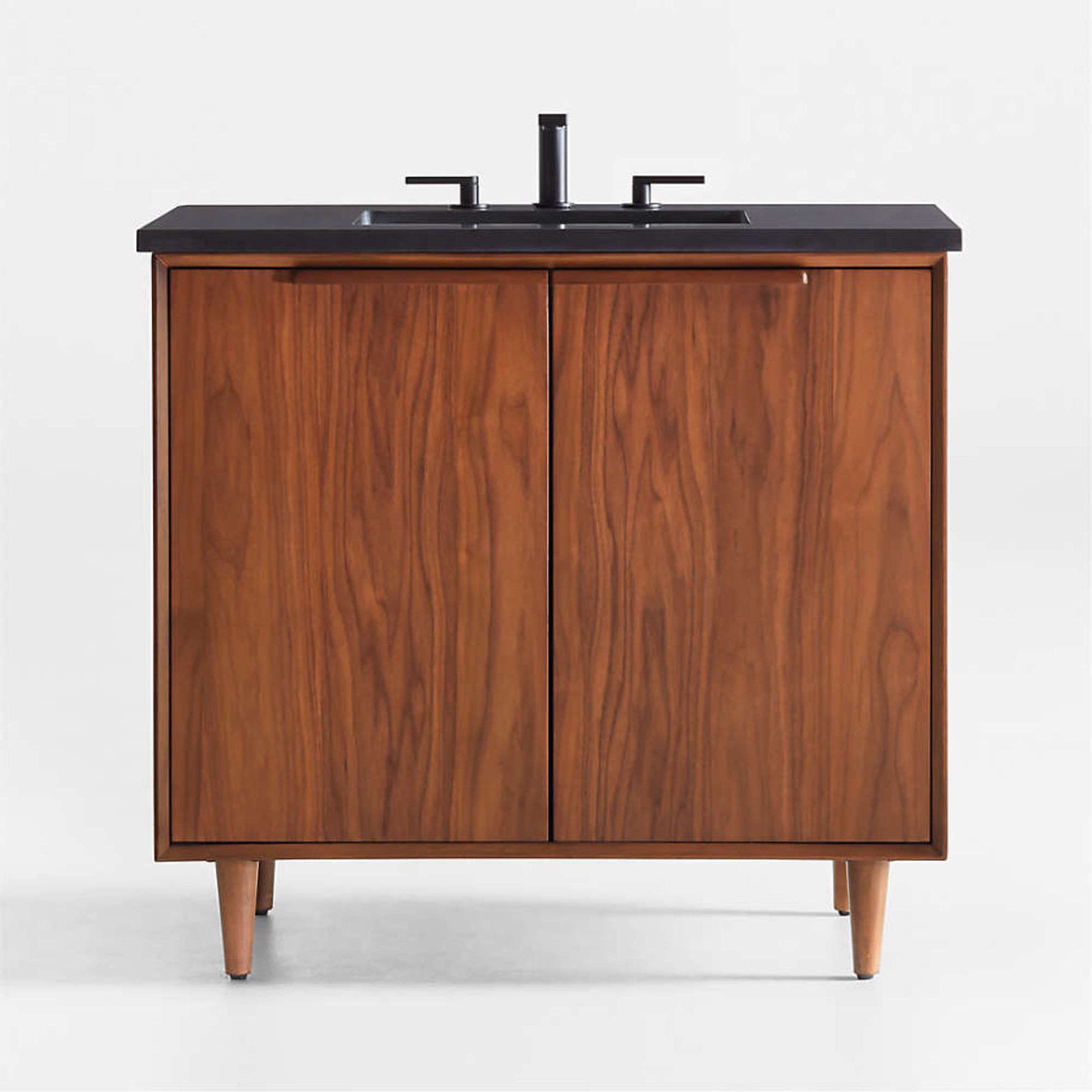 Tate 36 Black Granite Top Single Sink Vanity with Walnut Wood Doors