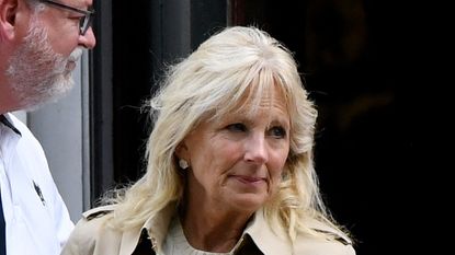 US First Lady Jill Biden (C) leaves St. Joseph on the Brandywine Catholic Church in Wilmington, Delaware, June 19, 2021. (Photo by Olivier DOULIERY / AFP) (Photo by OLIVIER DOULIERY/AFP via Getty Images)