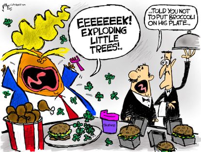 Political Cartoon U.S. Trump wildfire exploding trees