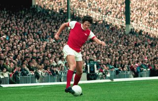 Pat Rice on the ball for Arsenal against Chelsea in August 1971.