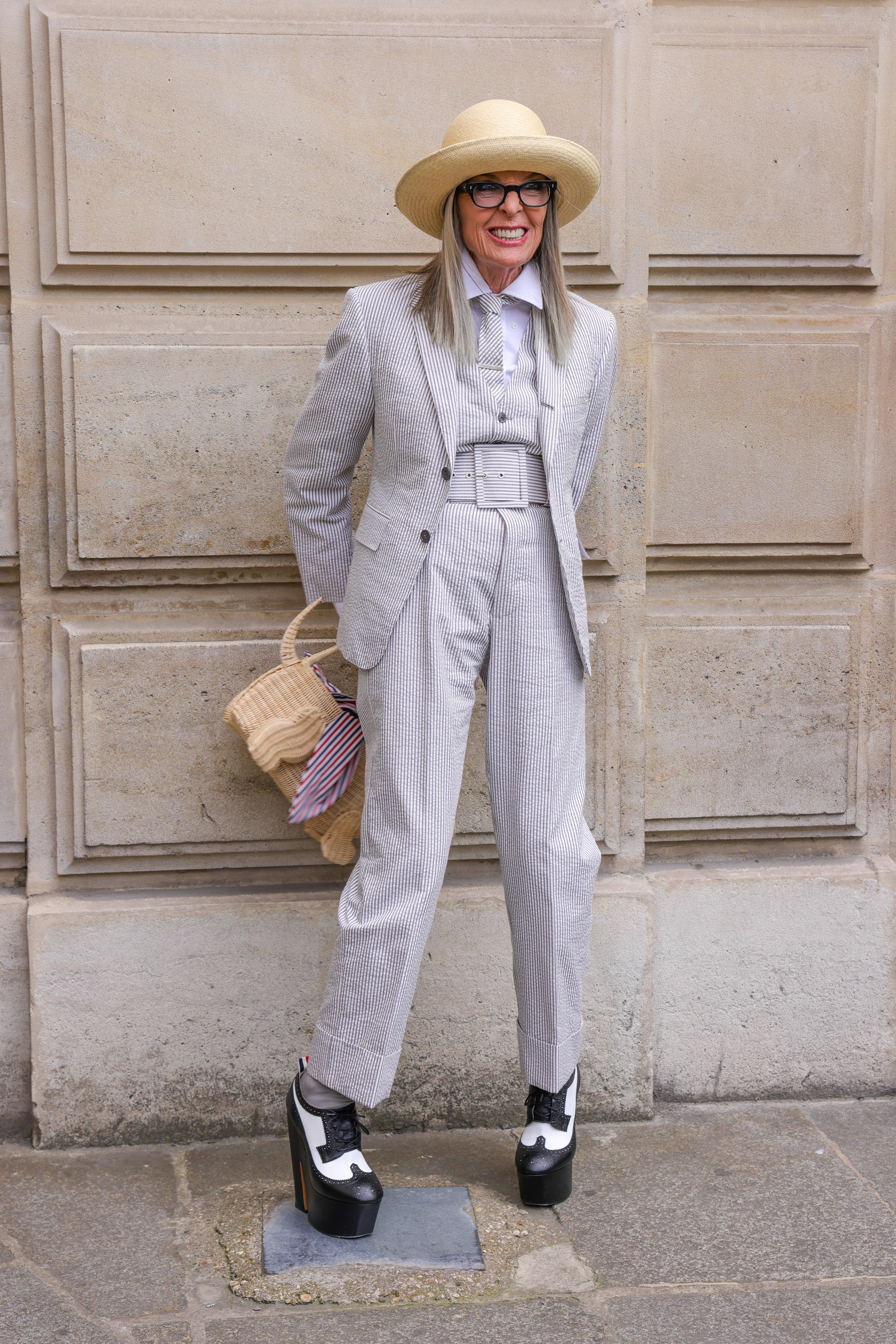Diane Keaton attends the Thom Browne Haute Couture Fall/Winter 2023/2024 show as part of Paris Fashion Week at Palais Garnier on July 03, 2023 in Paris, France