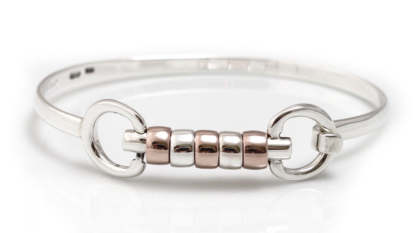 Hiho Silver rose gold cherry roller snaffle bangle