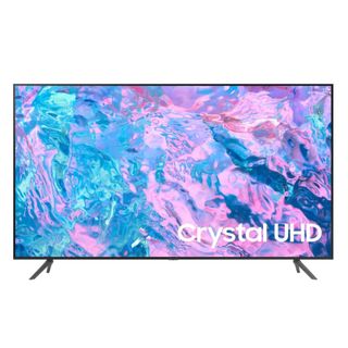 A Samsung TV displaying a purple and blue background