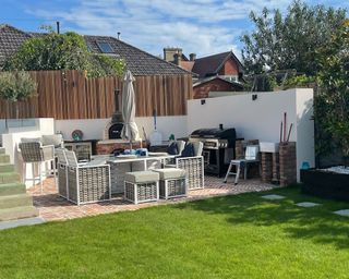 outdoor kitchen with white furniture