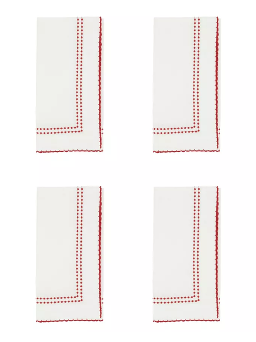 Embroidered Border Cotton Table Napkins, Set of 4