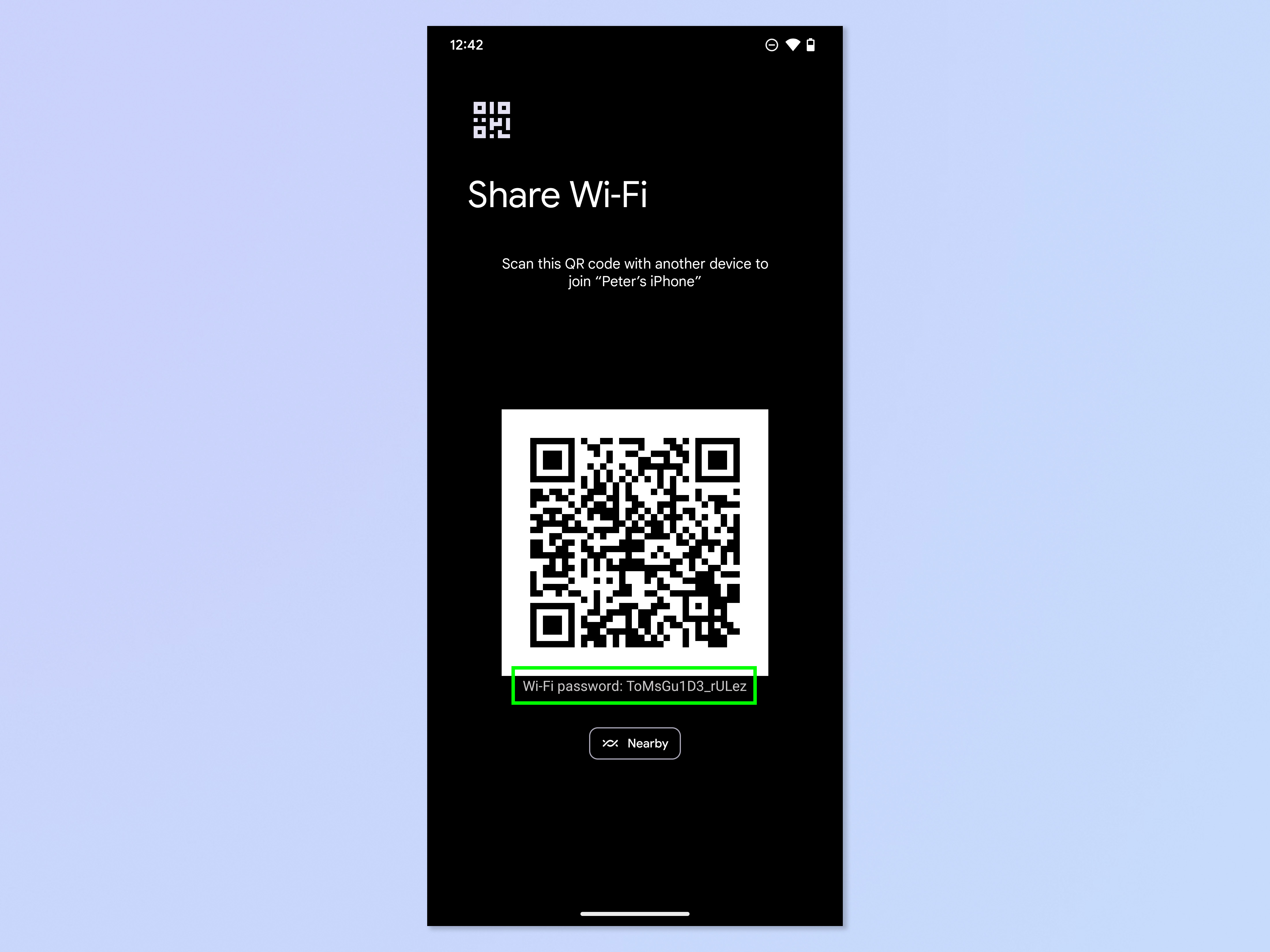 Снимок экрана, показывающий шаги, необходимые для просмотра пароля Wi-Fi на Android.