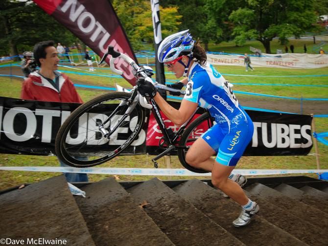 Katerina Nash (Luna Pro Team) leading at the big set of stairs