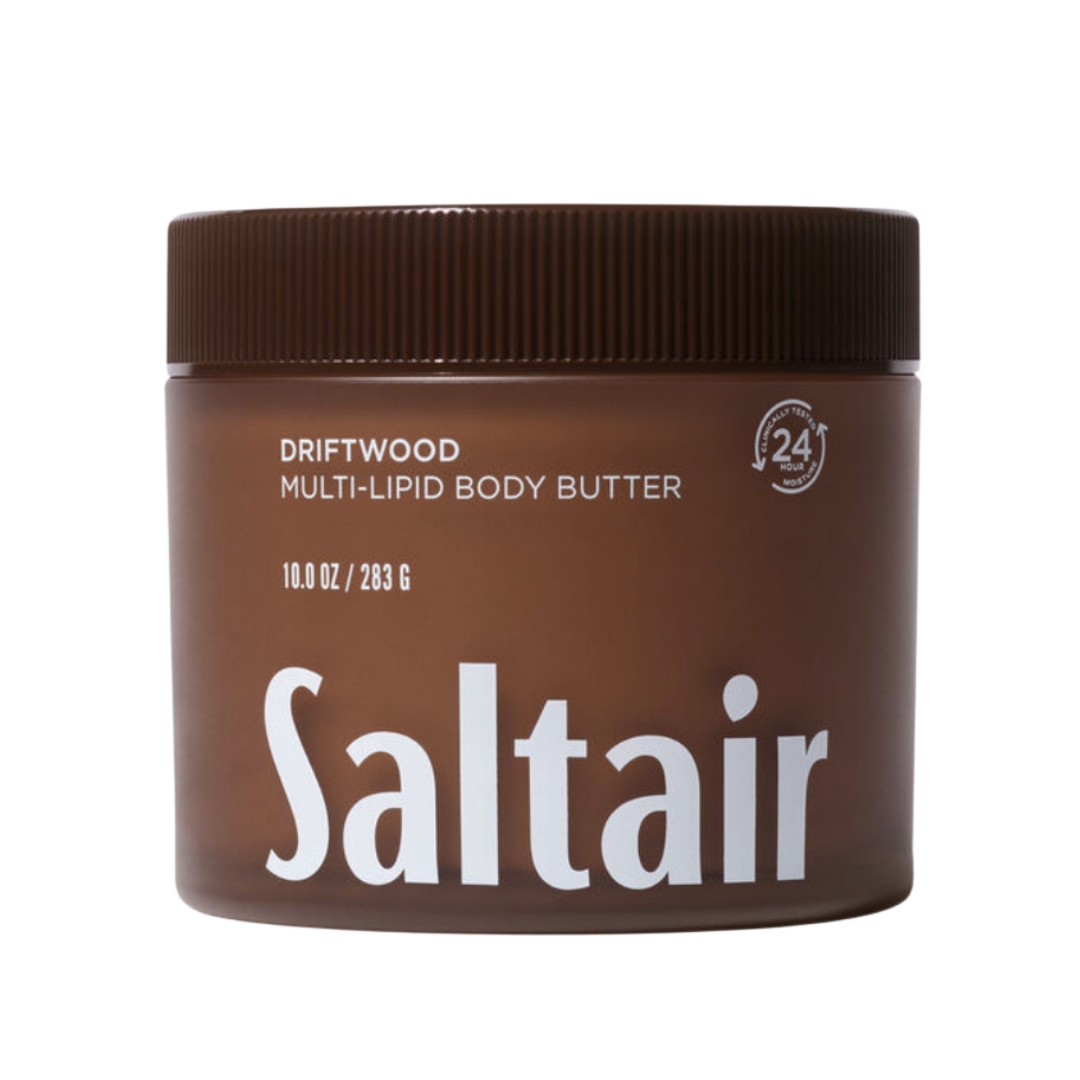 A product shot of the Saltair Driftwood Multi-Lipid Body Butter, on a white background