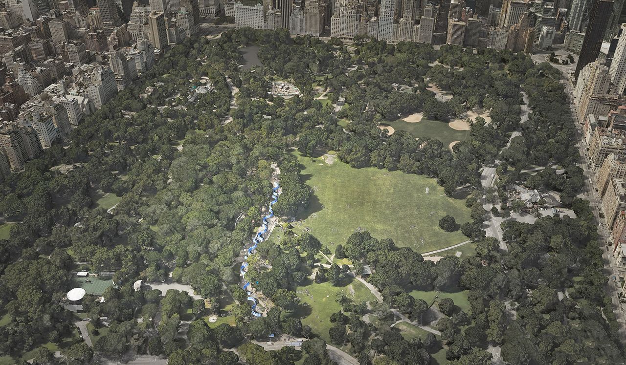 Visualisation of Breathe with Me in Central Park, New York City, by Studio Jeppe Hein. 