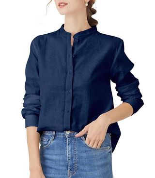 Long Sleeve Button-Down Shirt in Navy