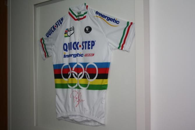 The team created a one-off jersey to celebrate Paolo Bettini&rsquo;s Olympic, Worlds and national road title