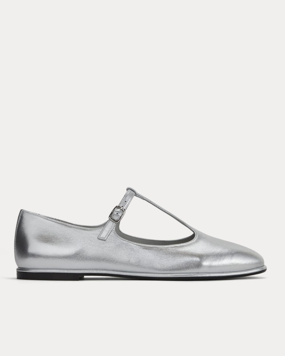 The Leather T-Strap Flat | Silver - 5
