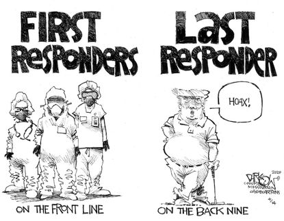 Political Cartoon U.S. Trump coronavirus first responders