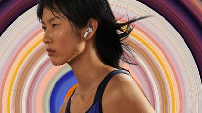 Runner wearing the Apple AirPods 3 against colourful background