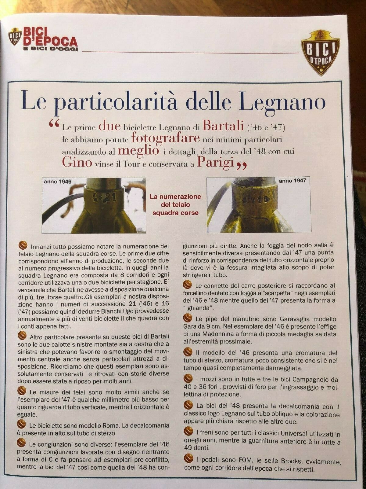 Legnano Gino Bartali 1947 Campagnolo Cambio Corsa