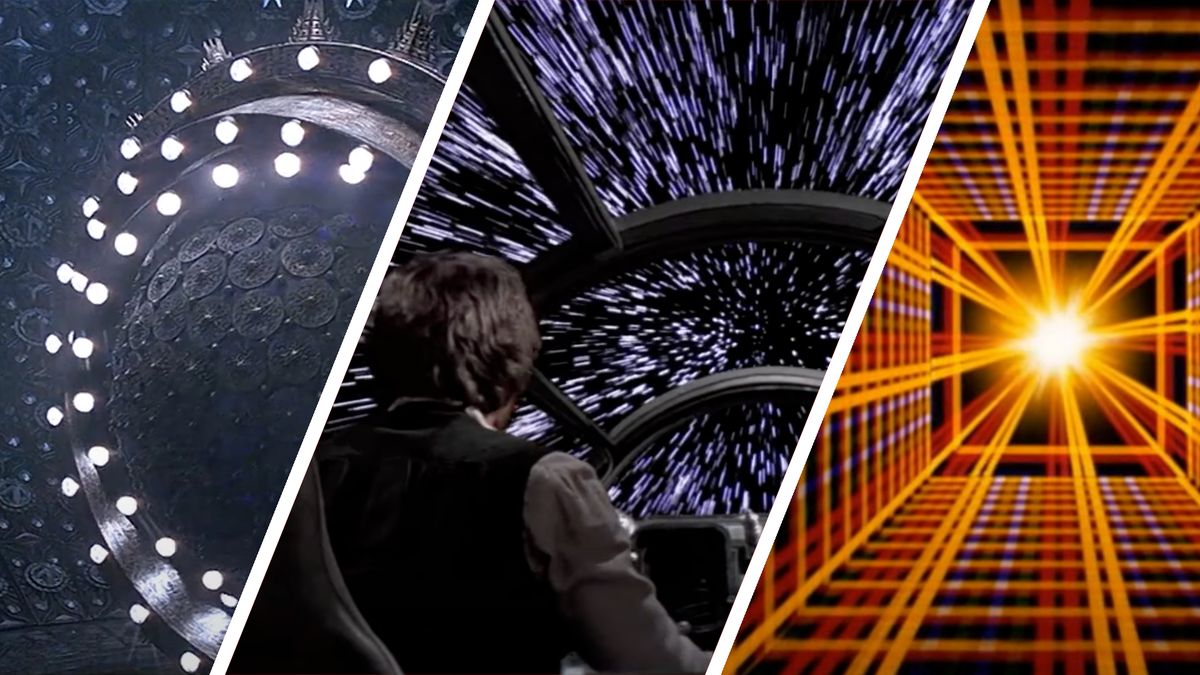 Split image showing a scene from Event Horizon, Star Wars, and Spaceballs