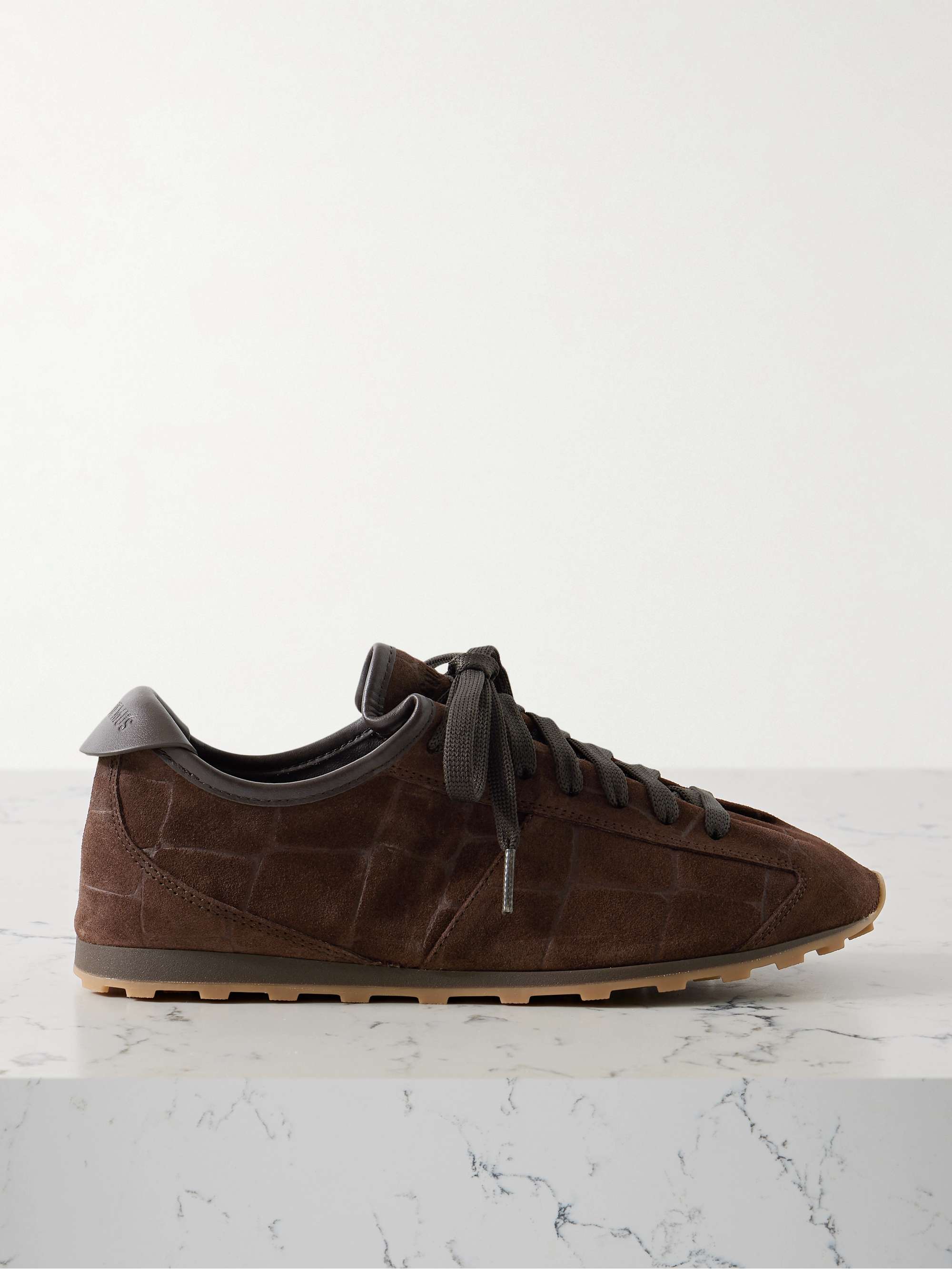 The Tennis Leather-Trimmed Croc-Effect Suede Sneakers