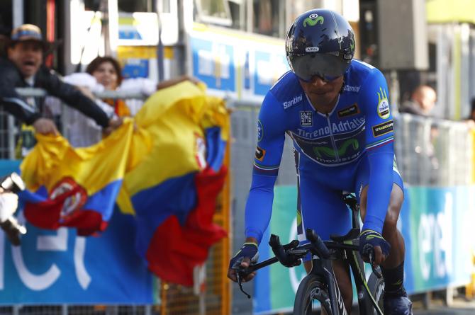 Nairo Quintana held onto the race lead during the Tirreno time trial.