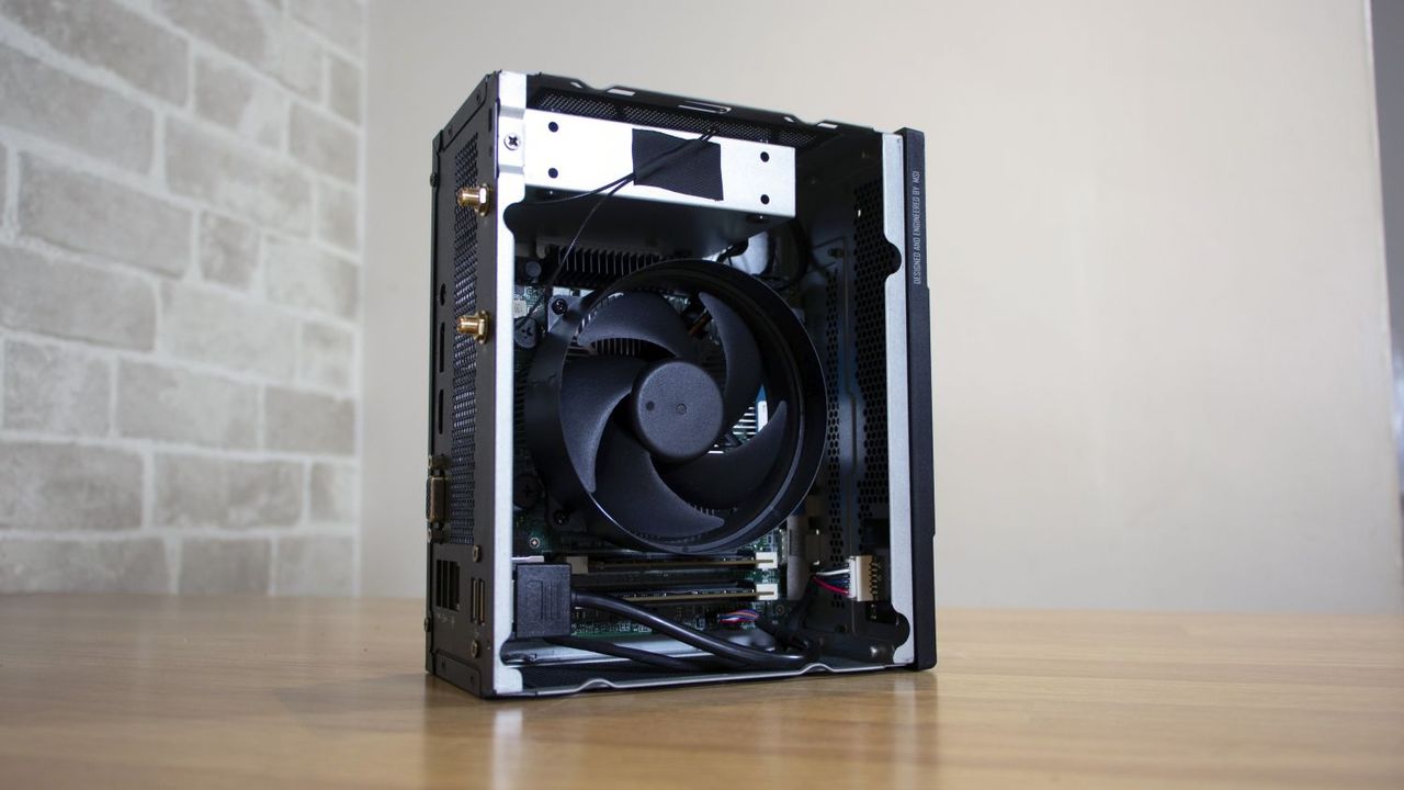A photograph of the internal chassis layout of the MSI Pro DP20Z 5M