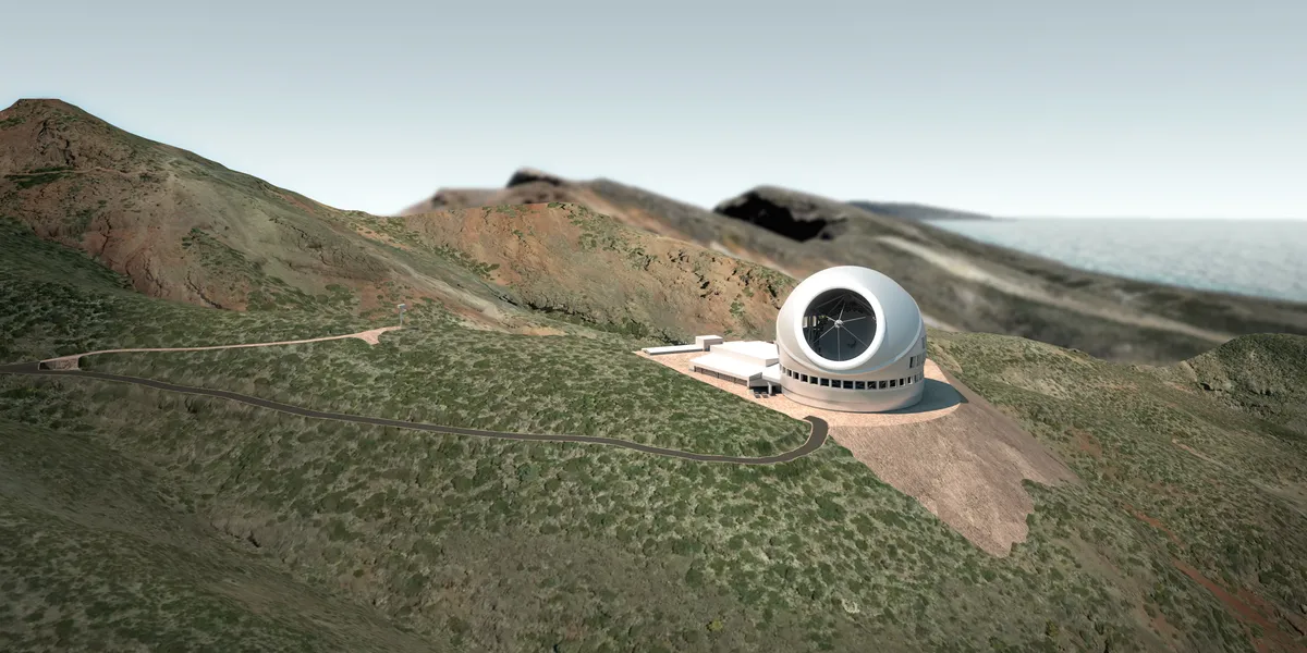 Render del Thirty Meter Telescope nel sito di La Palma, alle Canarie. Credits: M3 Engineering
