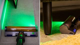 Laser illumination on the Dyson Gen5Detect vacuum vs Dyson V15 Detect