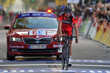 Greg Van Avermaet (BMC) punctured in the final kilometre