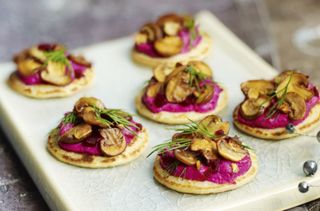 canape recipe_Beetroot blinis with garlicky mushrooms