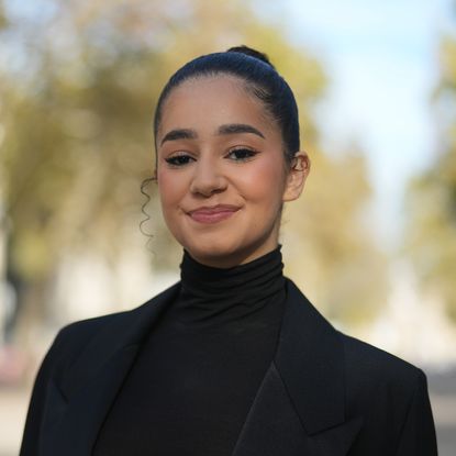 besteye brow pencil - Lena Mahfouf wears a black turtleneck pullover, a long blazer jacket, outside Stella McCartney, during the Womenswear Spring/Summer 2024 as part of Paris Fashion Week on October 02, 2023 in Paris, France