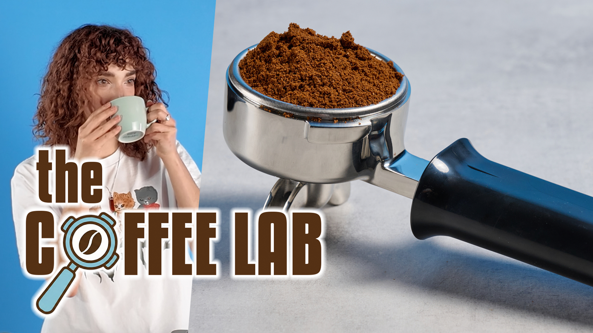 a photo of the author drinking a coffee with a full portafilter on the other side