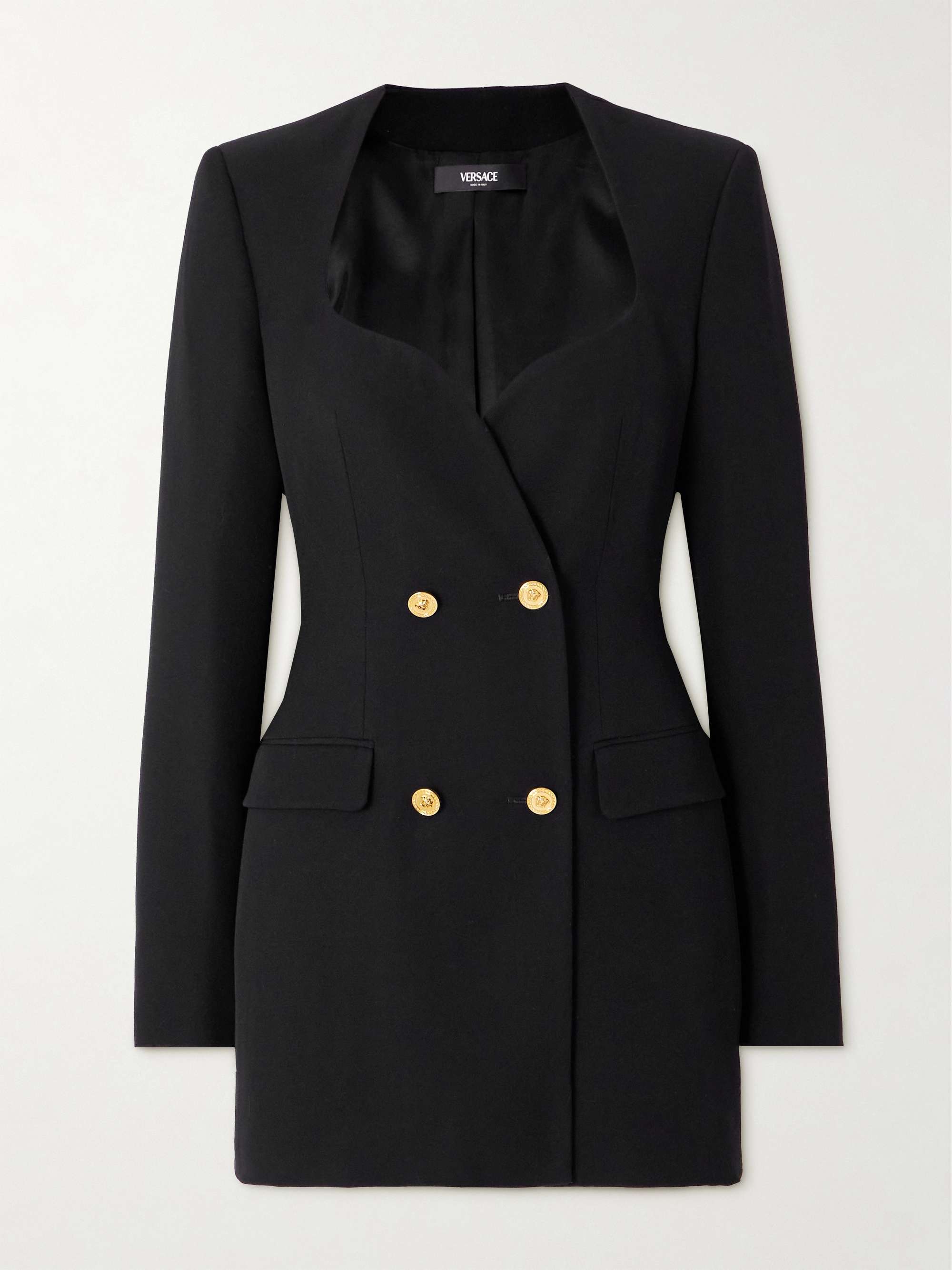 Double-Breasted Grain De Poudre Wool Mini Dress