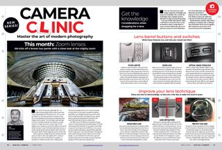 Opening two pages of Camera Clinic tutorial about zoom lenses in Digital Camera magazine March 2024