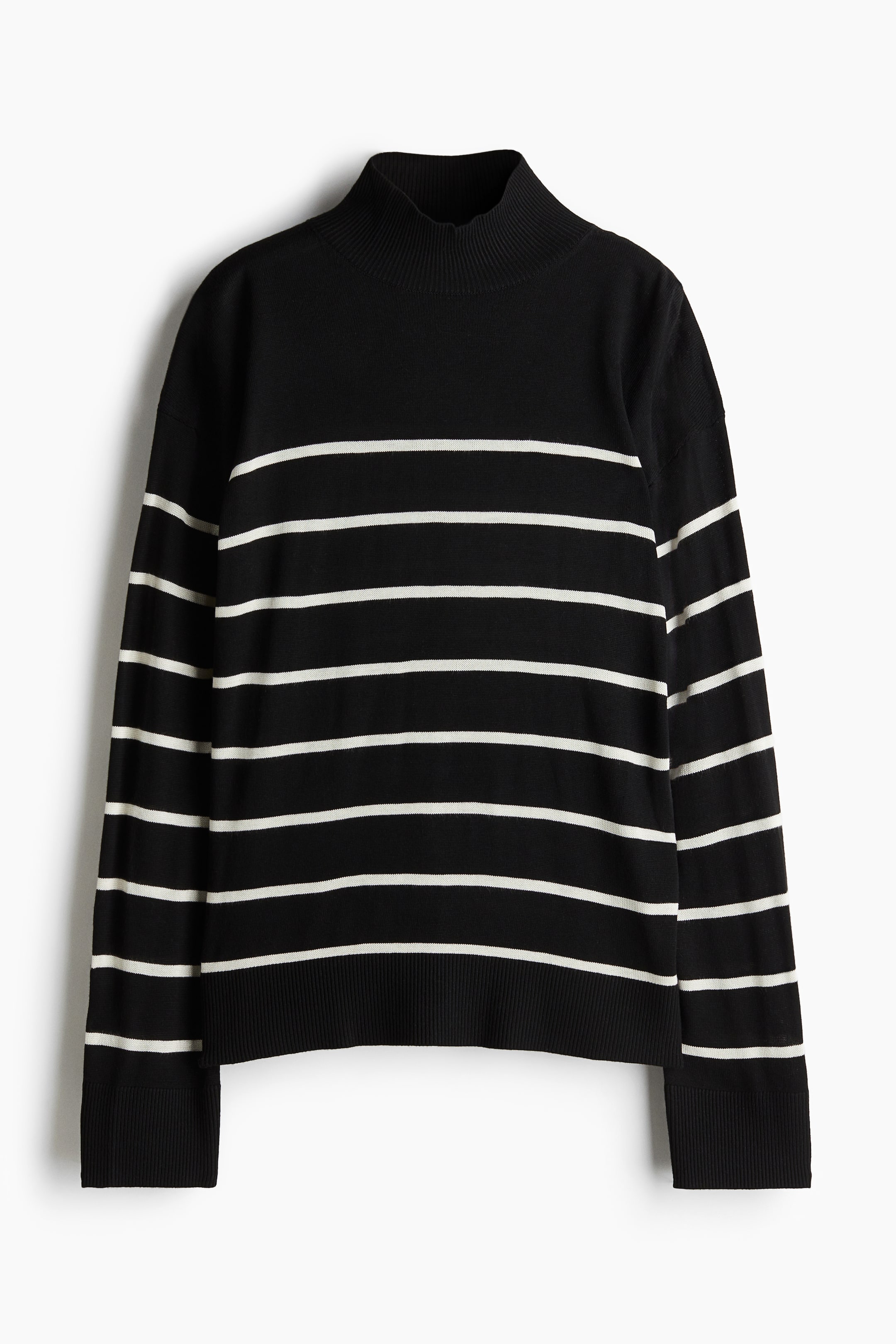 Fine-Knit Turtleneck Jumper - Black/striped