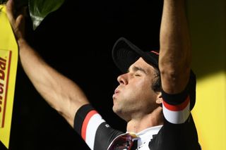 Michael Matthews on the podium after winning stage 14 at the Tour de France