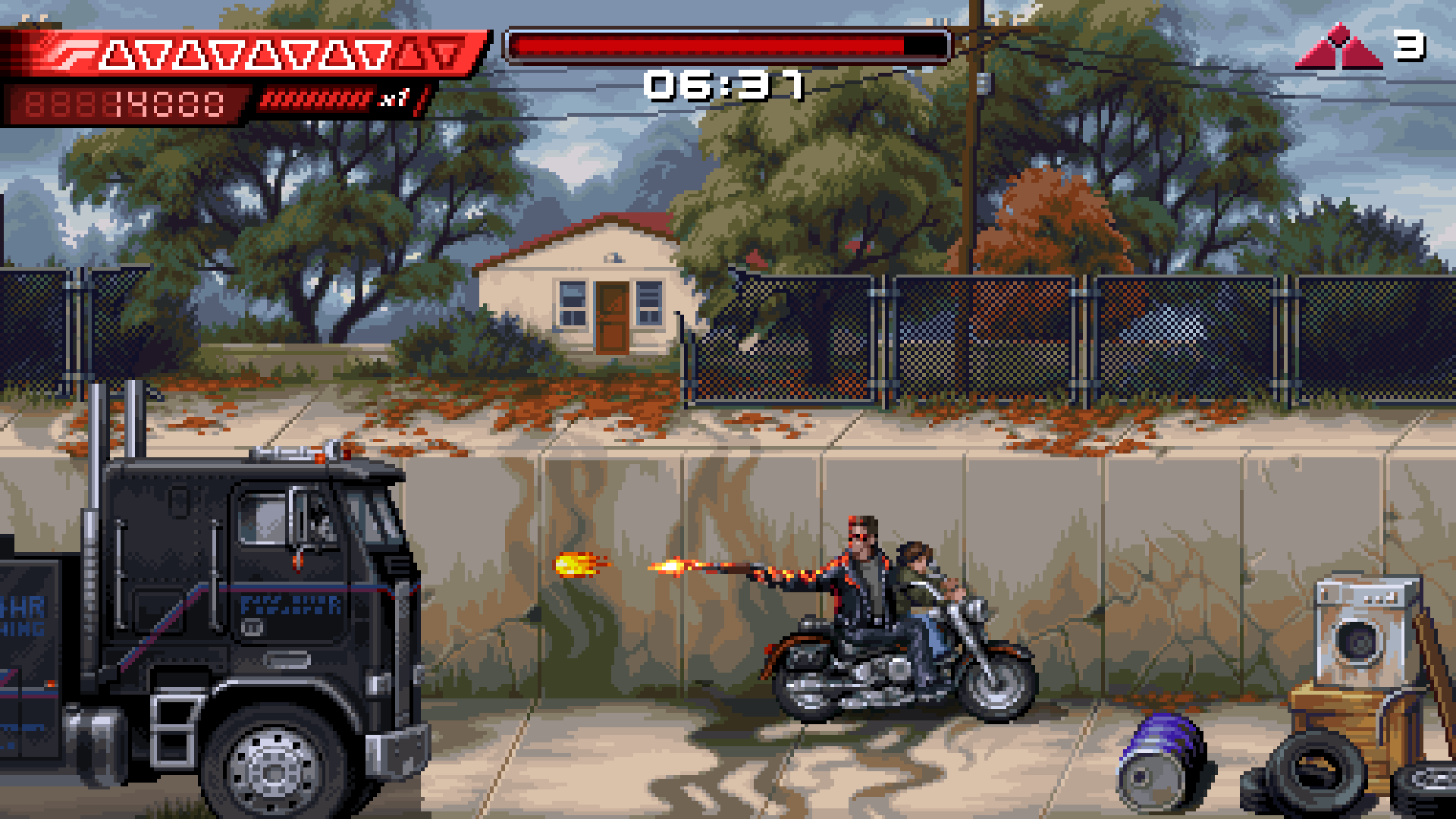 Screens from a pixel art Terminator 2 game
