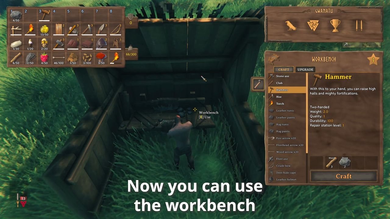 Valheim First Steps Use Workbench