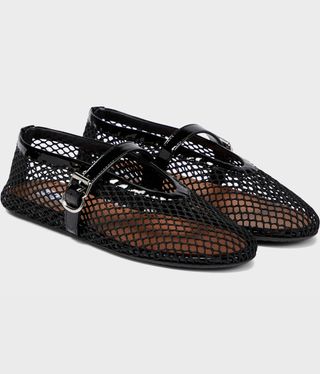 Black mesh ballet flats with buckles