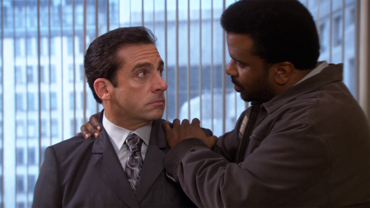 Steve Carell as Michael Scott with Craig Robinson as Darryl on The Office
