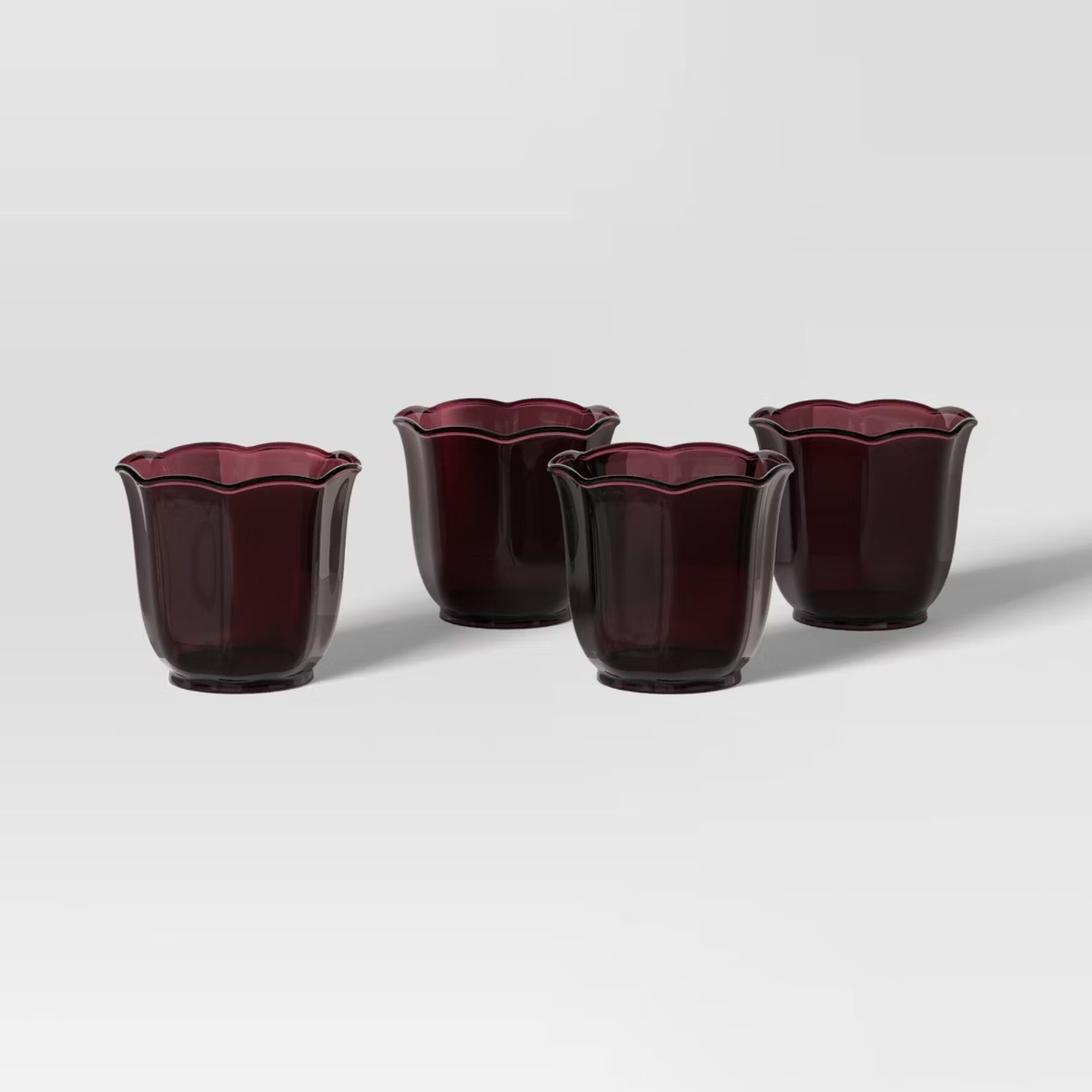 Set of 4 scalloped burgundy punch cups