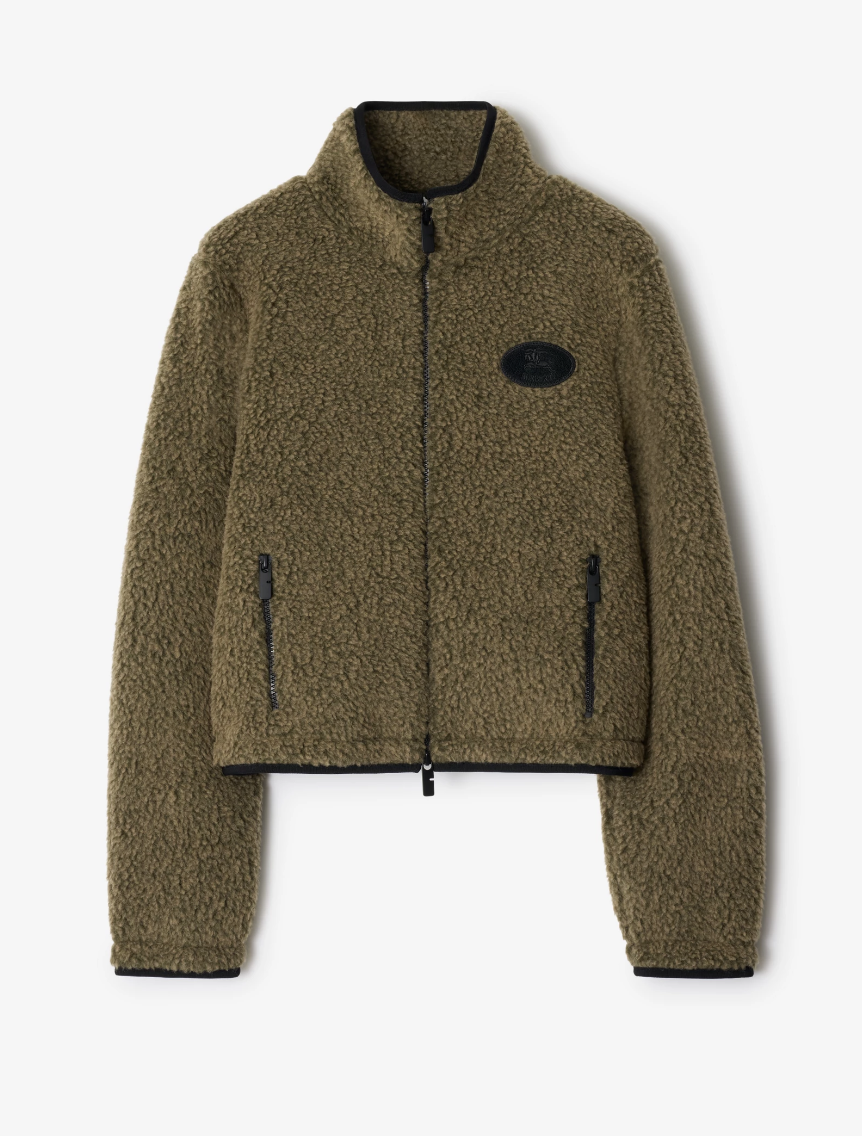 Cropped Fleece Jacket in Mire Melange - Women, Nylon, Wool | Burberry&amp;reg; Official