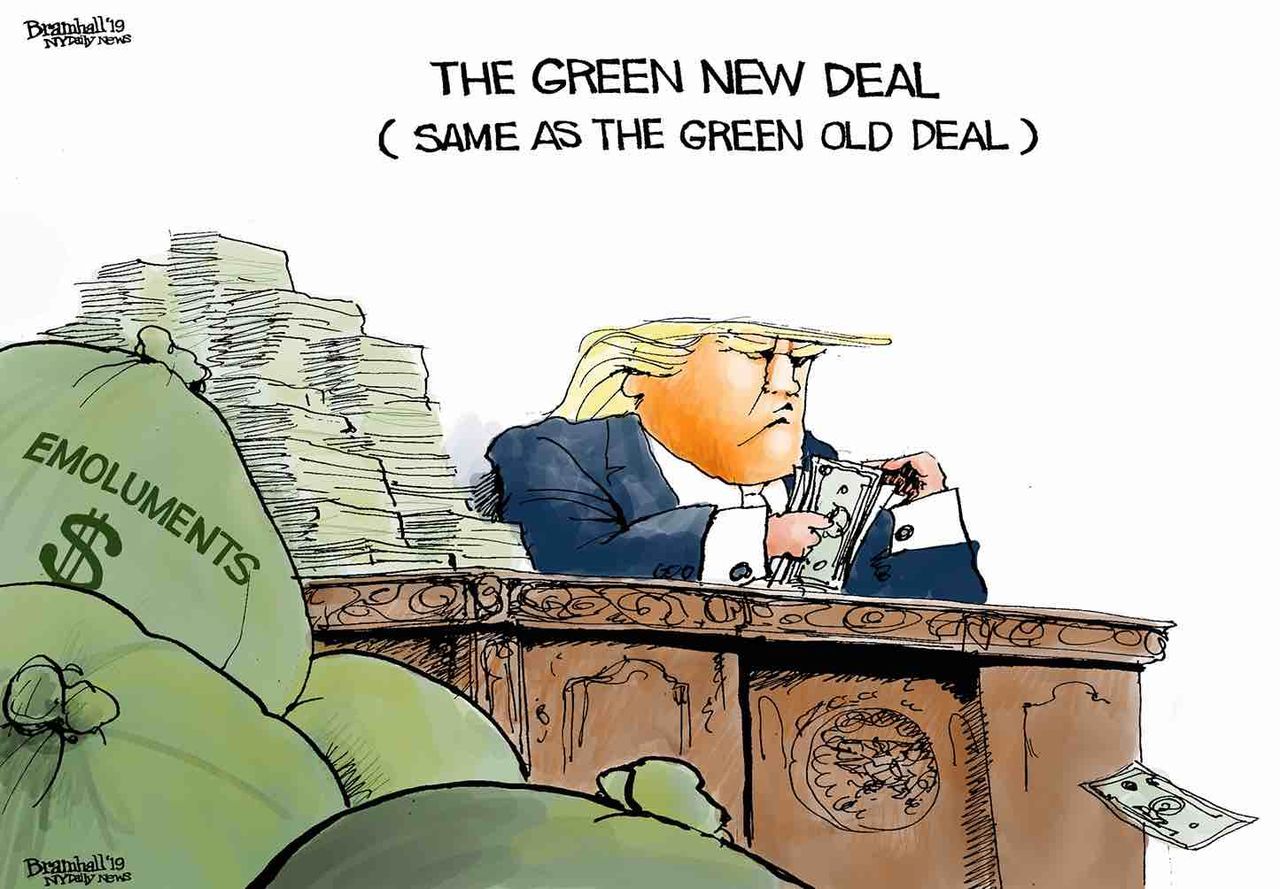 Political Cartoon U.S. Trump Green New Deal Green Old Deal