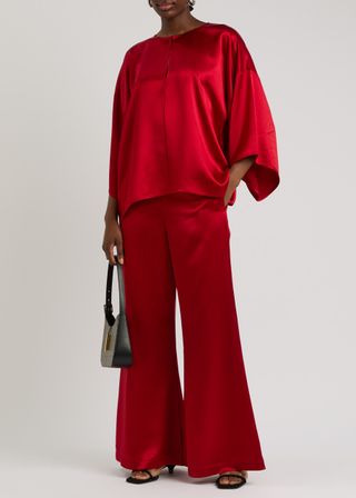 Lucee Flared-Leg Satin Trousers