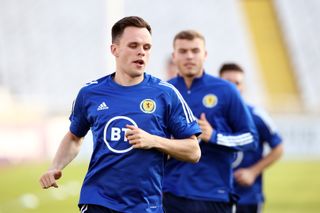 Lawrence Shankland training with Scotland