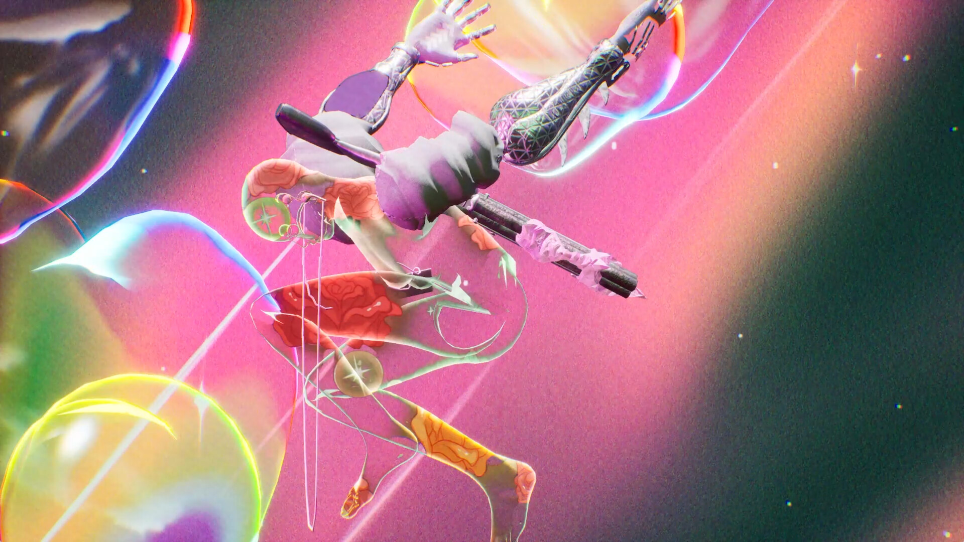 A screenshot from Don't Stop, Girlypop! showing a translucent human figure suspended in mid air
