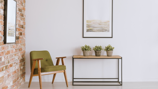 Living room with exposed brick wall