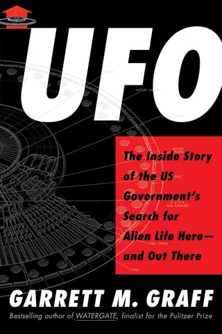 photo of a red and black book cover with the worlds "UFO: The Inside Story of the US Government's Search for Alien Life Here — and Out There" on it.