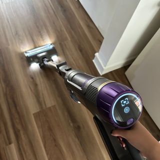 Shark PowerDetect Clean and Empty Cordless Vacuum testing process on hard floor