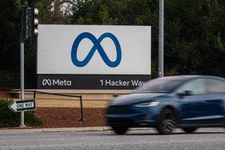 Meta Platforms signage outside the company's headquarters in Menlo Park, California