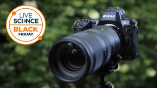 Nikon Z8 on a tripod with trees in the background