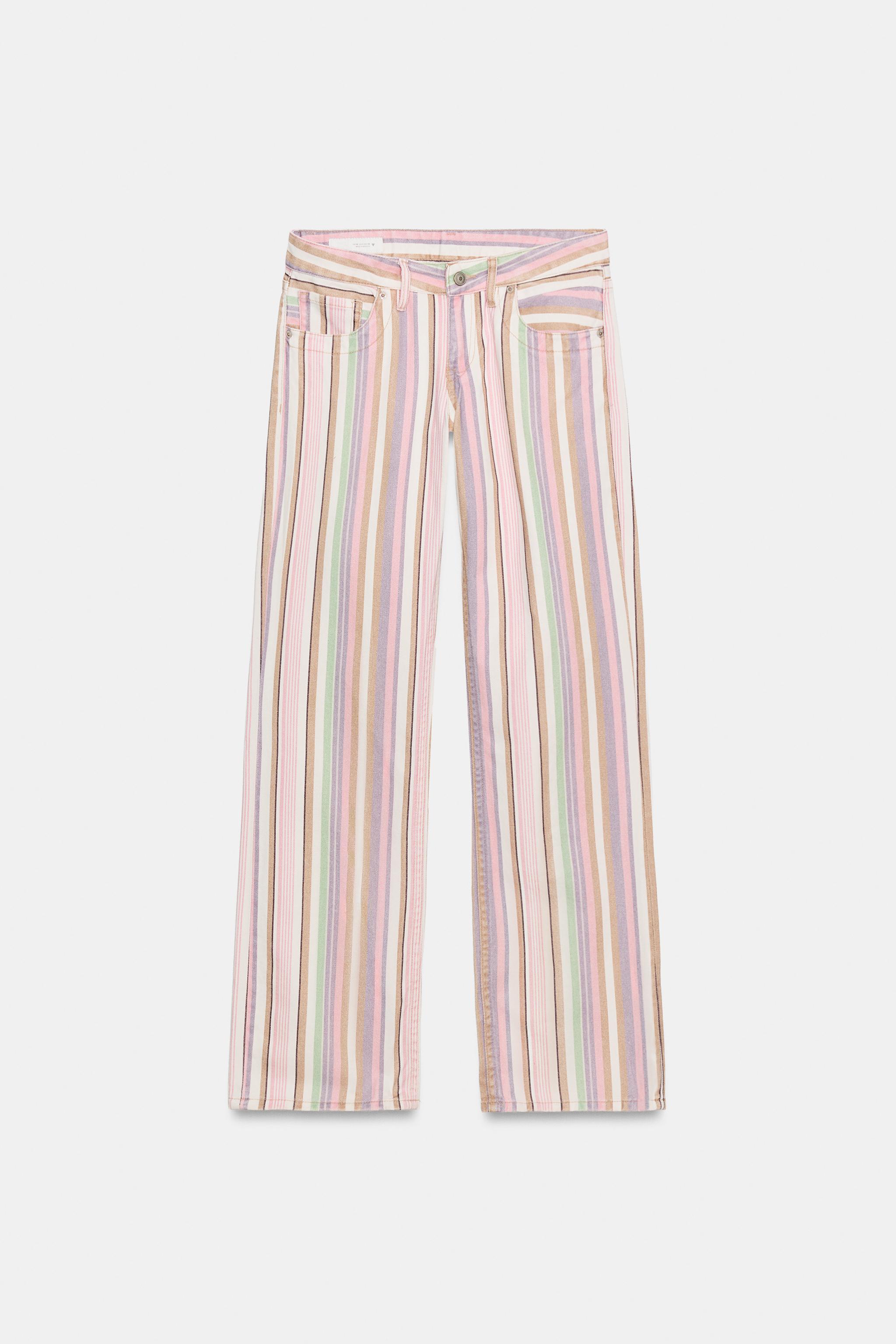 Trf Low Rise Striped Wide Leg Jeans - Striped - 25 (us 0)